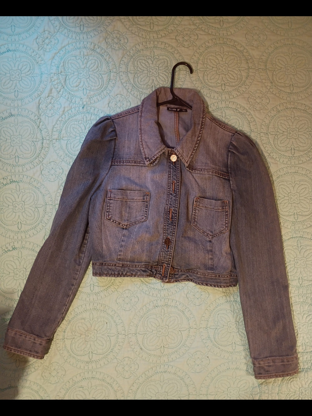 Allen B. By Allen Schwartz Light Blue Cropped Denim Jacket with Puffed Shoulders